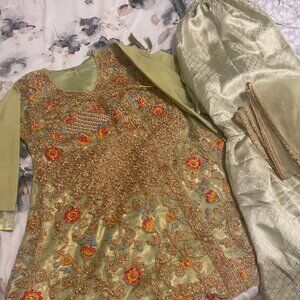 Light Green Embroidered Dress/Gharara